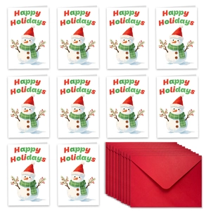 Set de 10 tarjetas de Navidad con dibujos de muñecos de nieve y sobres rojos