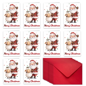Lot de 10 cartes de Noël avec Père Noël à l'aquarelle et enveloppes rouges pour voeux de fêtes