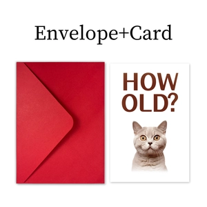 Set divertente di biglietto d'auguri con gatto, testo 'HOW OLD?' e busta rossa inclusa