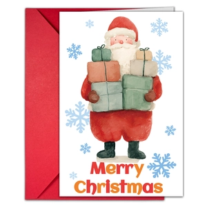 Détail d'une carte de Noël à l'aquarelle avec Père Noël et enveloppe rouge