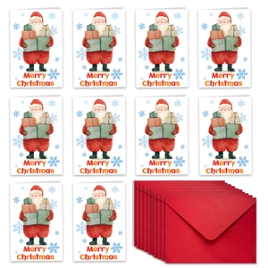 Lot de 10 cartes de Noël avec motifs Père Noël et enveloppes rouges assorties