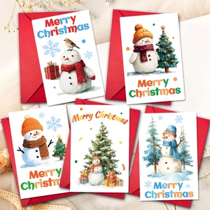 Christmas card set with 10 pieces including festive watercolor designs and red envelopes