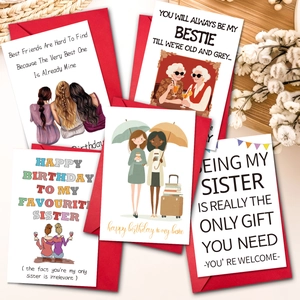 Humorous Birthday Greeting Card Set With Red Envelopes Bestie Sister Friend Friendship Funny Illustration Gift Card