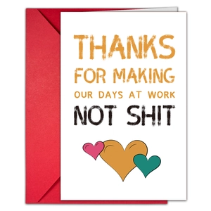 Macro detail of colleague birthday card with festive red envelope and heart graphics