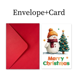 Detail of Christmas card with snowman illustration and a matching red classic envelope
