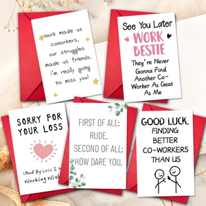 Set of 10 farewell cards for colleagues with red envelopes and elegant floral decor