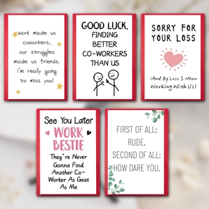 Funny colleague farewell cards with envelopes featuring creative friendship designs