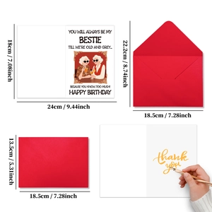Detail view of large birthday card with red envelope showing size dimensions and fold lines