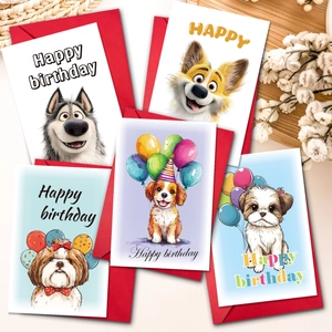 Cartoon Dog Birthday Greeting Card And Envelope Cute 3D Corgi Husky Pet Theme Party Invitation Card For Kids Friends Birthday