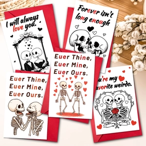 Biglietti d'Auguri di San Valentino con Teschi Gotici con Buste Rosse Lettera d'Amore Scheletro Romantico per Coppie