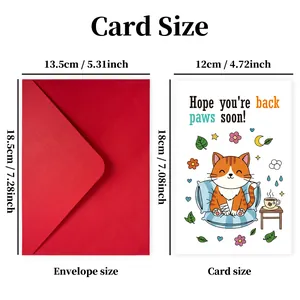Lot de carte de vœux Rétablissement avec enveloppe rouge, dimensions 13,5x18,5cm