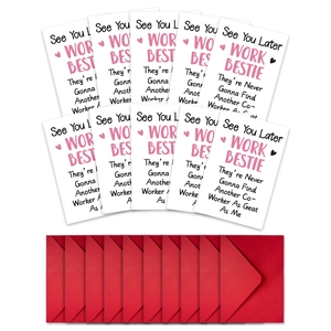 Set of 10 farewell cards and red envelopes with See You Later WORK BESTIE text