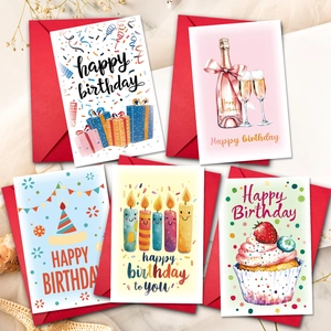 Funny large birthday card set with 5 artistic designs and red envelopes for celebrations