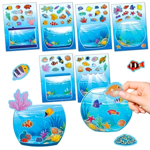 Unterwasserwelt-Aufkleber-Set mit 6 Hintergrundkarten für kreativen DIY-Kinderspaß