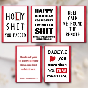 5-pack funny greeting cards set with red borders and humorous English quotes