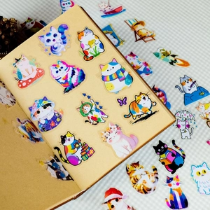 Set van 56 kleurrijke transparante PET kattenstickers voor scrapbooking en decor