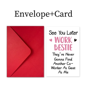 Detail of red envelope and greeting card for colleague resignation with art design