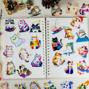 56 kleurrijke katten PET-stickers voor scrapbooking op spiraalnotitieboek met decor