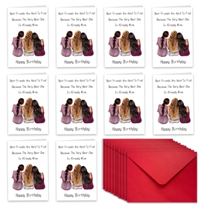 Set of 10 illustrated birthday cards and red envelopes celebrating friendship