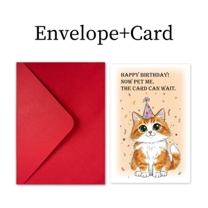 Funny cat birthday card with red envelope featuring a cute kitten and humorous text