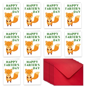 Coffret de cartes fête des pères humour avec renard cartoon et 10 enveloppes rouges