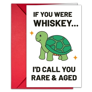 Détail d'une carte de vœux tortue humoristique avec son enveloppe rouge assortie