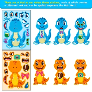 6-pack cartoon dinosaur make-a-face stickers for creative DIY puzzle and craft fun