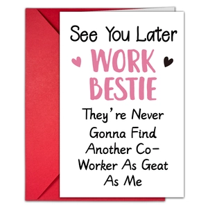 Work bestie farewell card with red envelope and decorative calligraphy text design