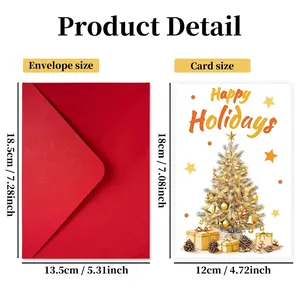 Christmas greeting cards set size guide with envelopes and holiday tree design