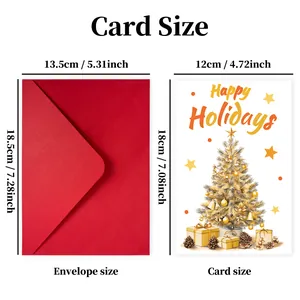 Size chart for Christmas card and red envelope set with Happy Holidays gold tree print