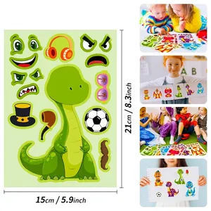 DIY Dinosaur Face Stickers 6-Pack, size 15x21cm creative puzzle decals for kids
