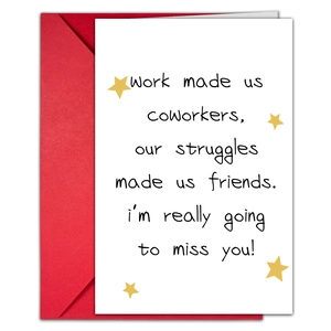 Detail of thank you farewell card with red envelope and handwriting style font message