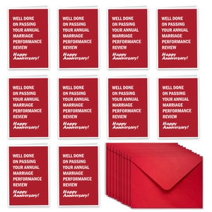 Set de 10 tarjetas divertidas de aniversario con sobres rojos y texto de matrimonio