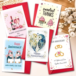 Anniversary Greeting Card Red Envelope Romantic Illustration Champagne Owl Penguin Design Wedding Celebration Message Card