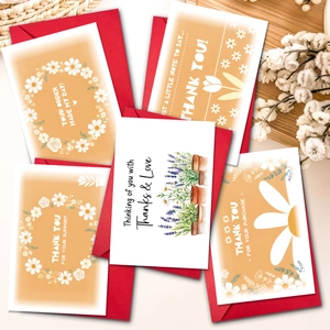Large Floral Thank You Greeting Card And Red Envelope Note Card For Business Support Customer Purchase Wedding Party Supplies