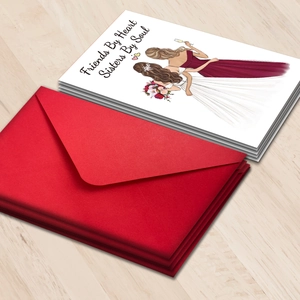 Detail of Friends By Heart Sisters By Soul greeting cards with premium red envelopes