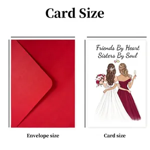 Birthday thank you greeting card for sisters with red envelope and female illustrations