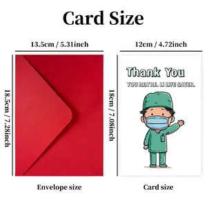 Thank you card for doctors with envelope size guide 13.5x18.5cm and card size 12x18cm