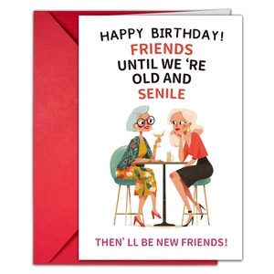 Close-up of funny birthday card with red envelope and modern cartoon hand-drawn design