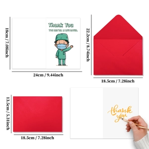 Detailed view of card and envelope dimensions for nursing staff appreciation set