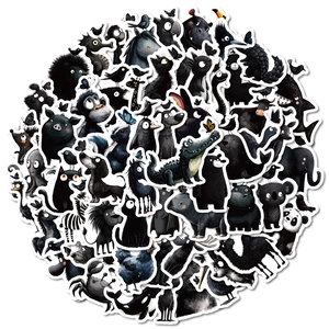 Lot de 56 autocollants mignons d'animaux noir et blanc pour déco ordi et téléphone