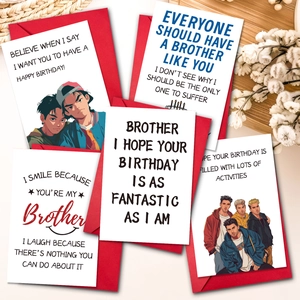 Humorous Anime Illustration Birthday Greeting Card With Red Envelope For Brother Friend Funny Birthday Card Set