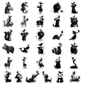 56 autocollants mignons d'animaux en noir et blanc pour déco téléphone et ordinateur