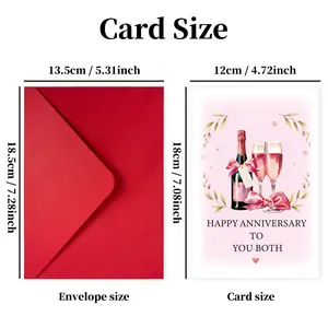 Detailed size specifications for couple anniversary greeting card and red envelope set