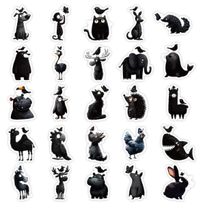 Lot de 56 autocollants d'animaux mignons en noir et blanc pour décoration créative de portable