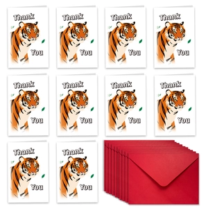 Tiger theme thank you card set with 10 cards and matching red envelopes for any occasion