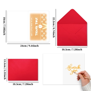 Detailed size specification for folding tulip thank you card and matching red envelope set