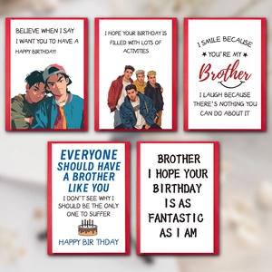 5-pack funny brother birthday cards set with red borders and humorous English greetings