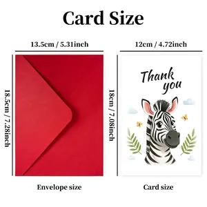 Zebra thank you card with red envelope set, detailed size specs for greeting card gift