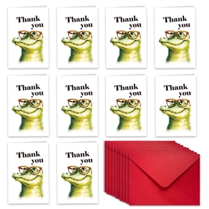 Detailed grid layout of cute crocodile thank you cards with red envelopes for gifting